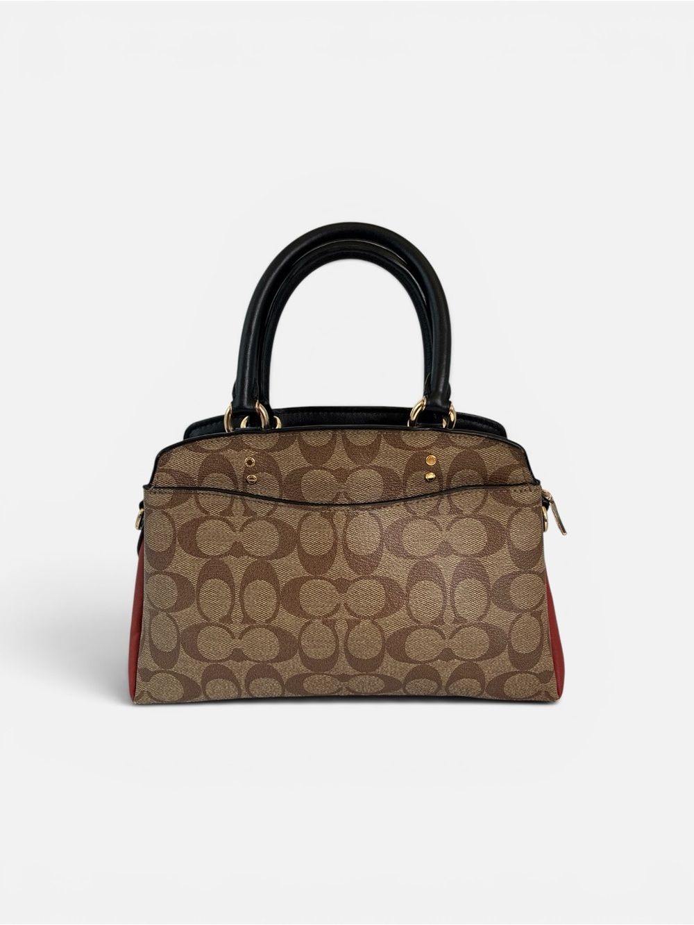 Coach Brown Signature Satchel with Black Handles and Red Sides - Picture 2 of 10